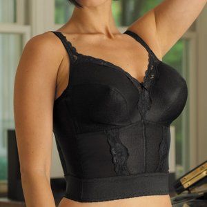 New Carnival Full-Figure Soft-Cup Wireless Longline Bra w/ Scalloped Lace 773 BK